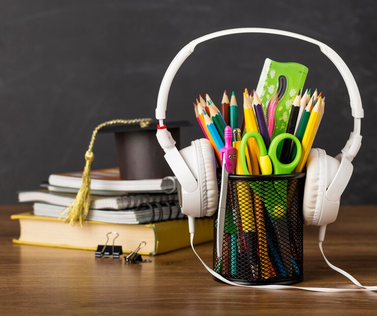 Study materials and learning resources arranged on desk